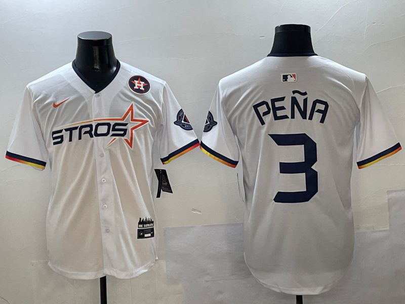 Men Houston Astros #3 Pena White three generations Joint Name Nike 2025 MLB Jersey style 9